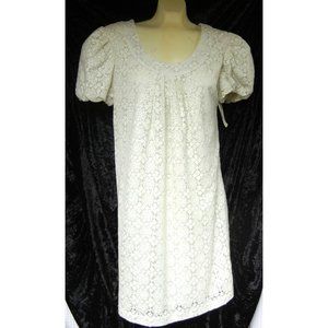 Retro lace shift, glittery pullover mini dress, bell sleeves y2k NWT cream color